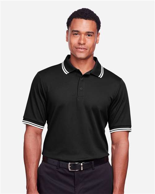 Devon & Jones DG20C Men's CrownLux Performance Plaited Tipped Polo #color_BLACK/ WHITE