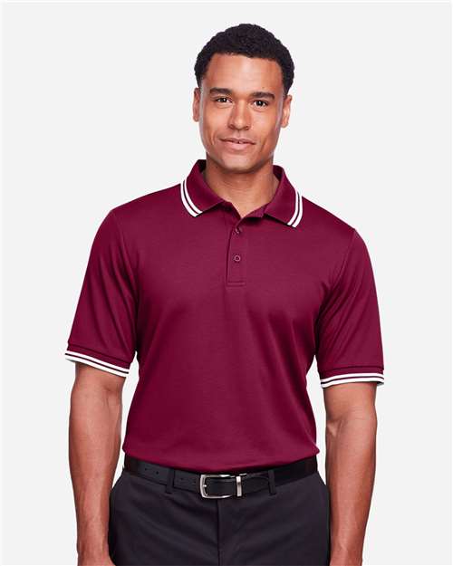 Devon & Jones DG20C Men's CrownLux Performance Plaited Tipped Polo #color_BURGUNDY/ WHITE