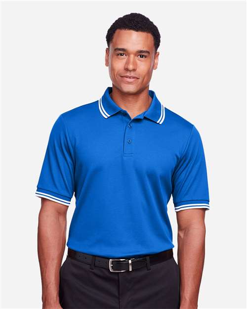 Devon & Jones DG20C Men's CrownLux Performance Plaited Tipped Polo #color_FRENCH BLU/ WHT