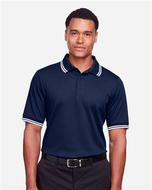 Devon & Jones DG20C Men's CrownLux Performance Plaited Tipped Polo #color_NAVY/ WHITE