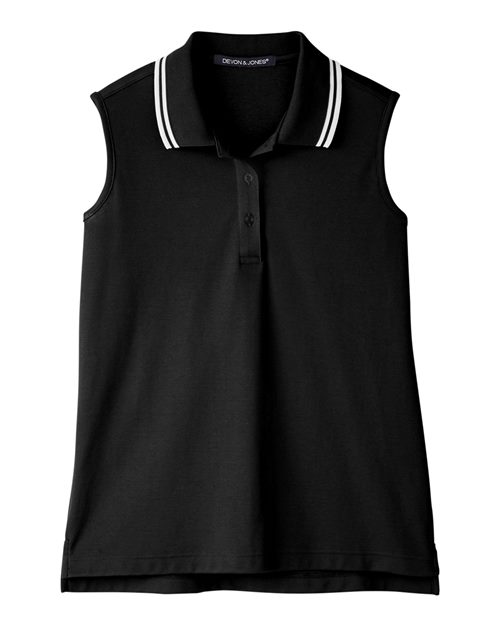 Devon & Jones DG20SW Ladies' CrownLux Performance Plaited Tipped Sleeveless Polo #color_BLACK/ WHITE