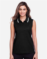 Devon & Jones DG20SW Ladies' CrownLux Performance Plaited Tipped Sleeveless Polo #color_BLACK/ WHITE