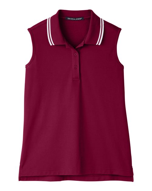 Devon & Jones DG20SW Ladies' CrownLux Performance Plaited Tipped Sleeveless Polo #color_BURGUNDY/ WHITE