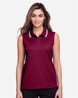 Devon & Jones DG20SW Ladies' CrownLux Performance Plaited Tipped Sleeveless Polo #color_BURGUNDY/ WHITE