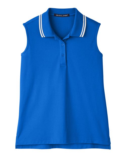 Devon & Jones DG20SW Ladies' CrownLux Performance Plaited Tipped Sleeveless Polo #color_FRENCH BLU/ WHT