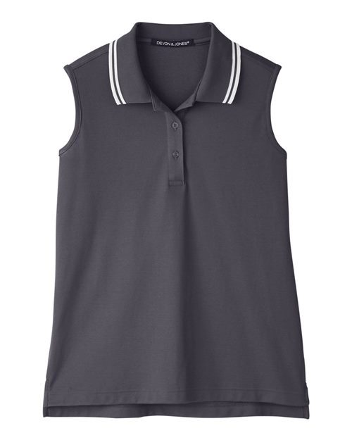 Devon & Jones DG20SW Ladies' CrownLux Performance Plaited Tipped Sleeveless Polo #color_GRAPHITE/ WHITE