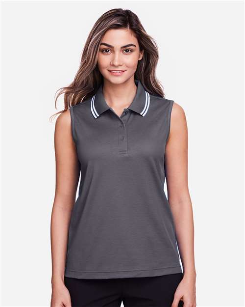 Devon & Jones DG20SW Ladies' CrownLux Performance Plaited Tipped Sleeveless Polo #color_GRAPHITE/ WHITE