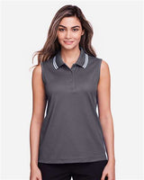 Devon & Jones DG20SW Ladies' CrownLux Performance Plaited Tipped Sleeveless Polo #color_GRAPHITE/ WHITE
