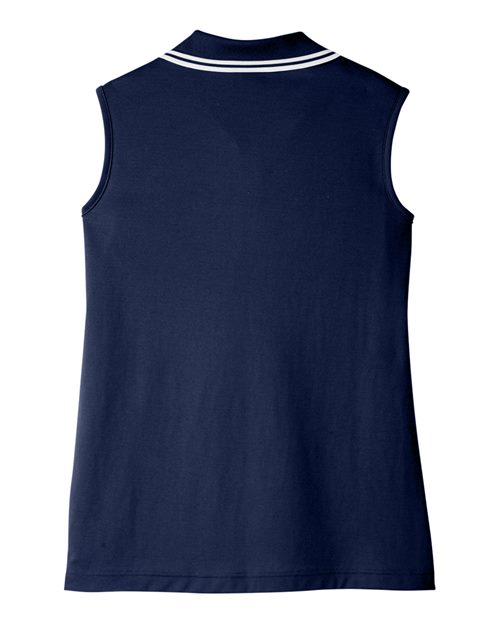 Devon & Jones DG20SW Ladies' CrownLux Performance Plaited Tipped Sleeveless Polo #color_NAVY/ WHITE
