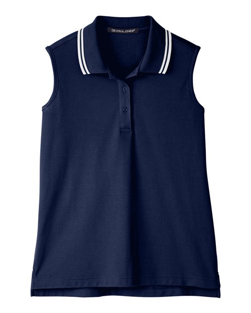 Devon & Jones DG20SW Ladies' CrownLux Performance Plaited Tipped Sleeveless Polo #color_NAVY/ WHITE