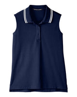 Devon & Jones DG20SW Ladies' CrownLux Performance Plaited Tipped Sleeveless Polo #color_NAVY/ WHITE
