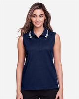 Devon & Jones DG20SW Ladies' CrownLux Performance Plaited Tipped Sleeveless Polo #color_NAVY/ WHITE
