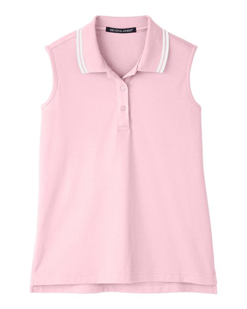 Devon & Jones DG20SW Ladies' CrownLux Performance Plaited Tipped Sleeveless Polo #color_PINK/ WHITE