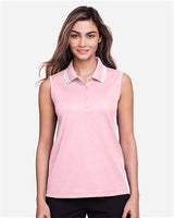 Devon & Jones DG20SW Ladies' CrownLux Performance Plaited Tipped Sleeveless Polo #color_PINK/ WHITE