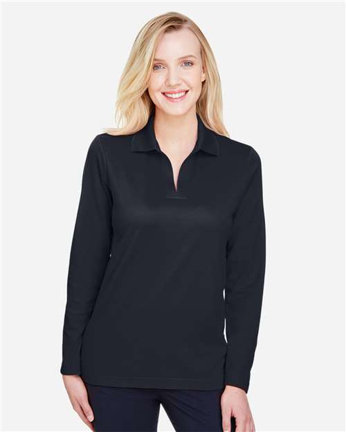 Devon & Jones DG20LW CrownLux Performance Ladies' Plaited Long Sleeve Polo #color_BLACK