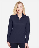 Devon & Jones DG20LW CrownLux Performance Ladies' Plaited Long Sleeve Polo #color_NAVY