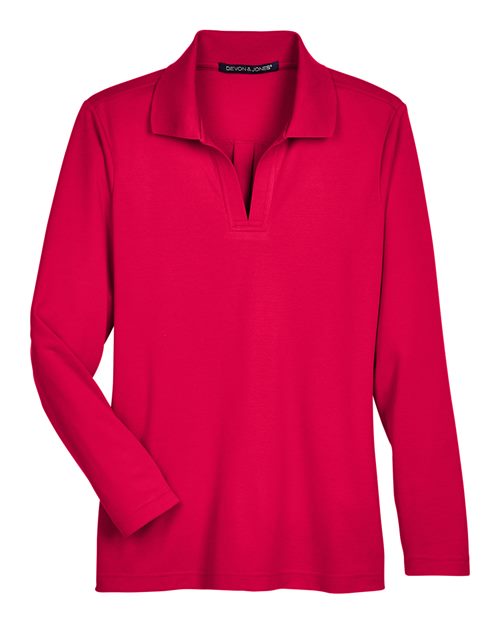 Devon & Jones DG20LW CrownLux Performance Ladies' Plaited Long Sleeve Polo #color_RED