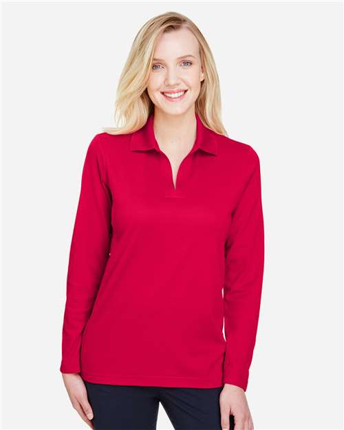 Devon & Jones DG20LW CrownLux Performance Ladies' Plaited Long Sleeve Polo #color_RED