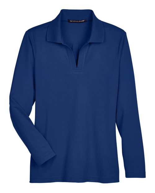 Devon & Jones DG20LW CrownLux Performance Ladies' Plaited Long Sleeve Polo #color_TRUE ROYAL