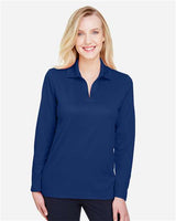 Devon & Jones DG20LW CrownLux Performance Ladies' Plaited Long Sleeve Polo #color_TRUE ROYAL