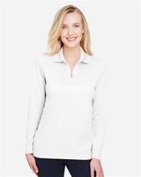 Devon & Jones DG20LW CrownLux Performance Ladies' Plaited Long Sleeve Polo #color_WHITE