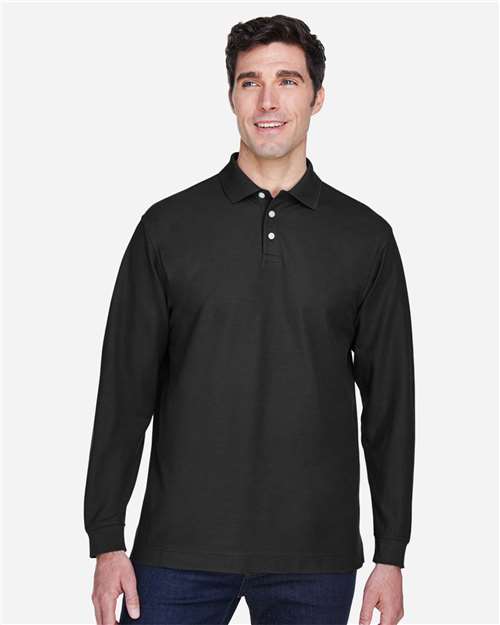 Devon & Jones D110 Men's Pima Piqu Long-Sleeve Polo #color_BLACK