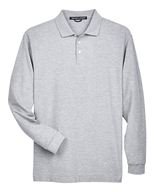 Devon & Jones D110 Men's Pima Piqu Long-Sleeve Polo #color_GREY HEATHER