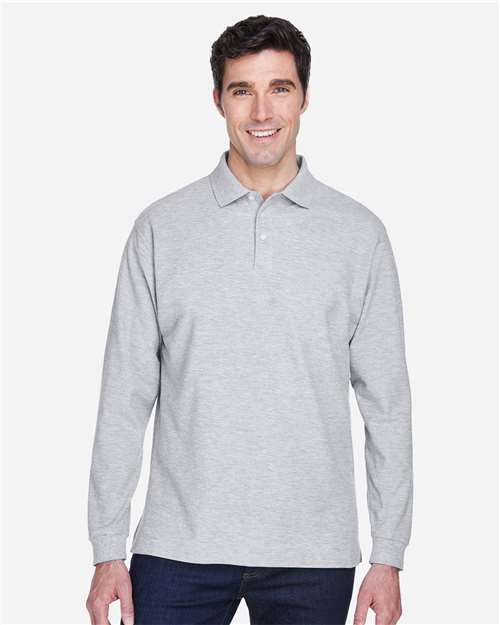 Devon & Jones D110 Men's Pima Piqu Long-Sleeve Polo #color_GREY HEATHER