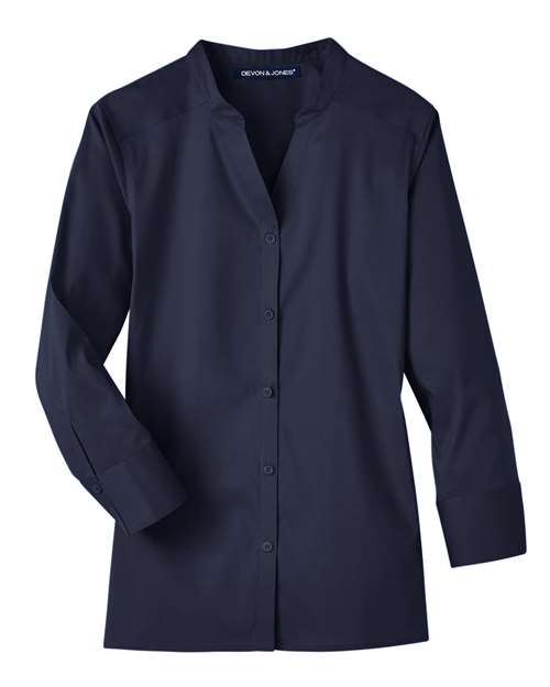 Devon & Jones DG560W Ladies' Crown  Collection Stretch Broadcloth 3/4 Sleeve Blouse #color_NAVY