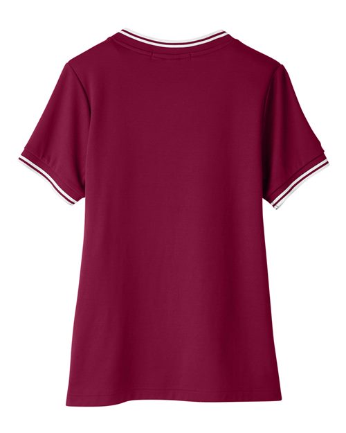 Devon & Jones DG20CW Ladies' CrownLux Performance Plaited Tipped V-Neck Polo #color_BURGUNDY/ WHITE