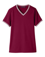 Devon & Jones DG20CW Ladies' CrownLux Performance Plaited Tipped V-Neck Polo #color_BURGUNDY/ WHITE
