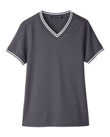 Devon & Jones DG20CW Ladies' CrownLux Performance Plaited Tipped V-Neck Polo #color_GRAPHITE/ WHITE