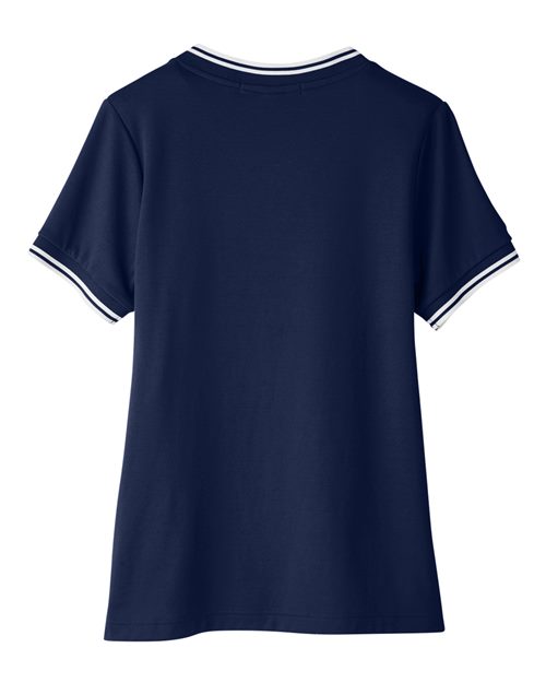 Devon & Jones DG20CW Ladies' CrownLux Performance Plaited Tipped V-Neck Polo #color_NAVY/ WHITE