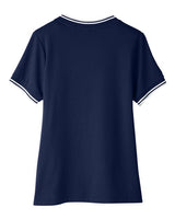 Devon & Jones DG20CW Ladies' CrownLux Performance Plaited Tipped V-Neck Polo #color_NAVY/ WHITE