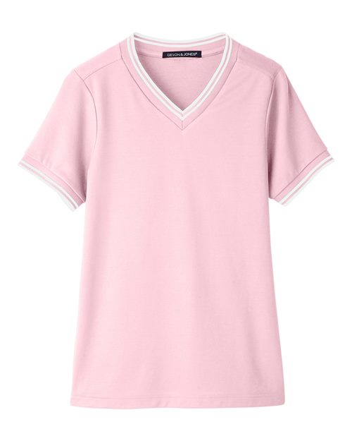 Devon & Jones DG20CW Ladies' CrownLux Performance Plaited Tipped V-Neck Polo #color_PINK/ WHITE