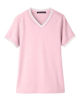 Devon & Jones DG20CW Ladies' CrownLux Performance Plaited Tipped V-Neck Polo #color_PINK/ WHITE
