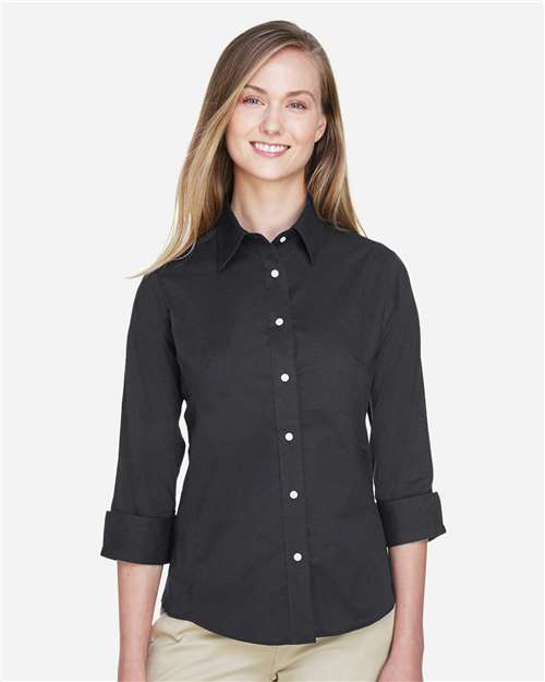 Devon & Jones DP625W Ladies' Perfect Fit 3/4-Sleeve Stretch Poplin Blouse #color_BLACK