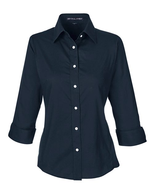Devon & Jones DP625W Ladies' Perfect Fit 3/4-Sleeve Stretch Poplin Blouse #color_NAVY