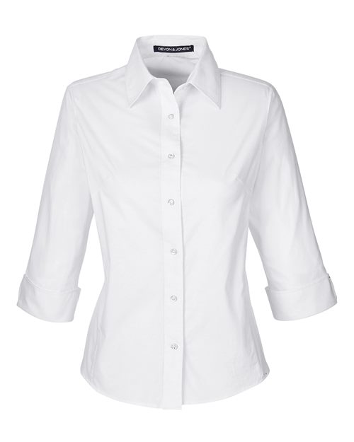 Devon & Jones DP625W Ladies' Perfect Fit 3/4-Sleeve Stretch Poplin Blouse #color_WHITE