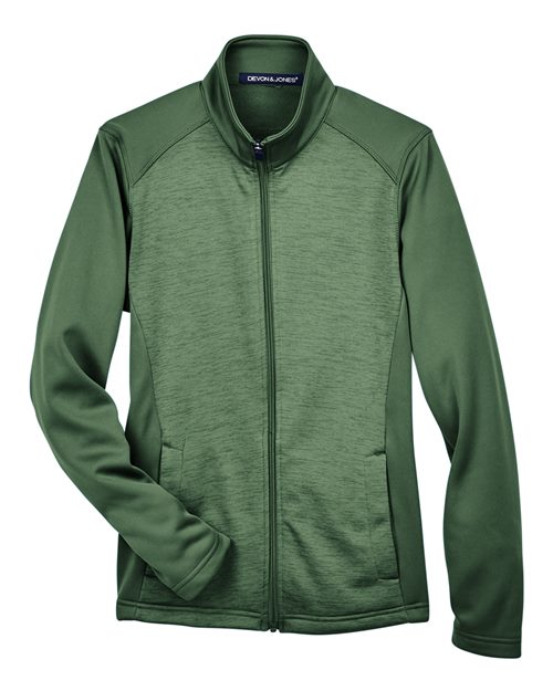 Devon & Jones DG796W Ladies' Newbury Colorblock Mlange Fleece Full-Zip #color_FOREST/ FORST HT