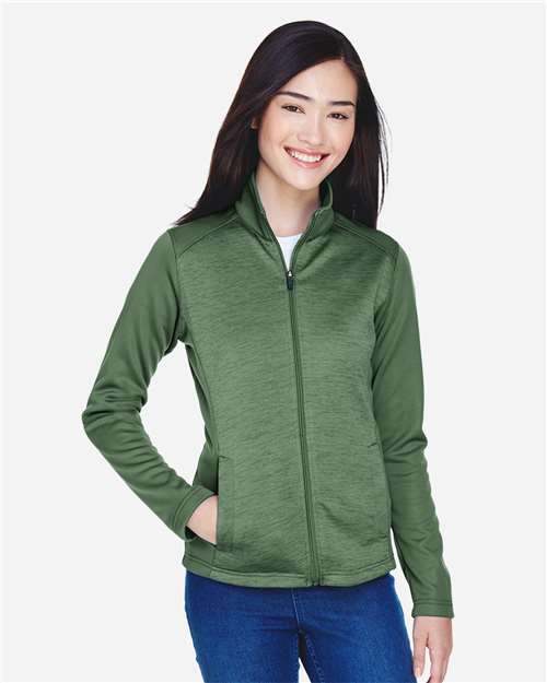 Devon & Jones DG796W Ladies' Newbury Colorblock Mlange Fleece Full-Zip #color_FOREST/ FORST HT