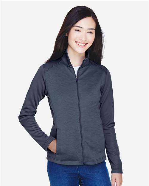 Devon & Jones DG796W Ladies' Newbury Colorblock Mlange Fleece Full-Zip #color_NAVY/ NAVY HTHR