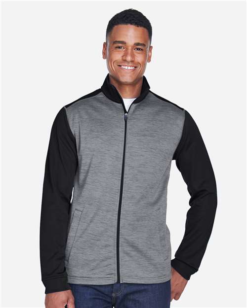 Devon & Jones DG796 Men's Newbury Colorblock Mlange Fleece Full-Zip #color_BLK HTH/ D GR HT