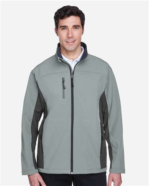 Devon & Jones D997 Men's Soft Shell Colorblock Jacket #color_CHARCL/ DK CHRCL