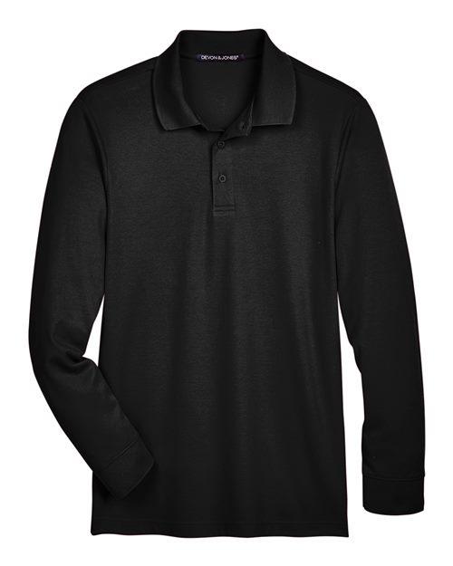 Devon & Jones DG20LT CrownLux Performance Men's Tall Plaited Long Sleeve Polo #color_BLACK