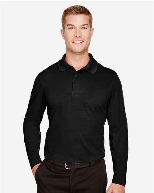 Devon & Jones DG20LT CrownLux Performance Men's Tall Plaited Long Sleeve Polo #color_BLACK