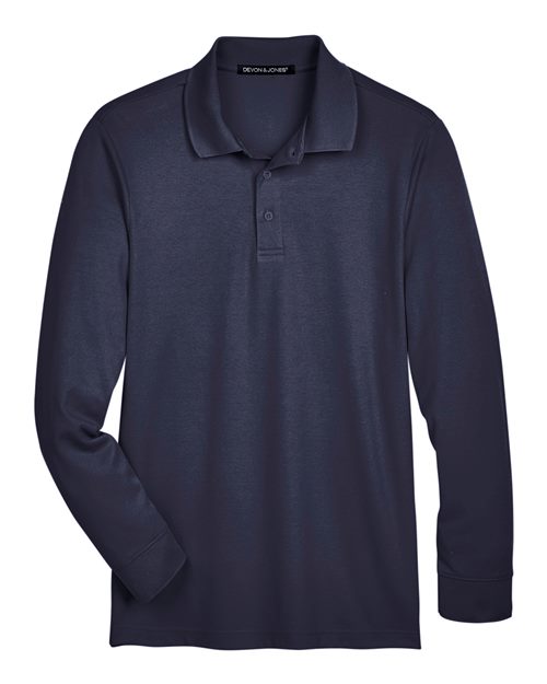 Devon & Jones DG20LT CrownLux Performance Men's Tall Plaited Long Sleeve Polo #color_NAVY
