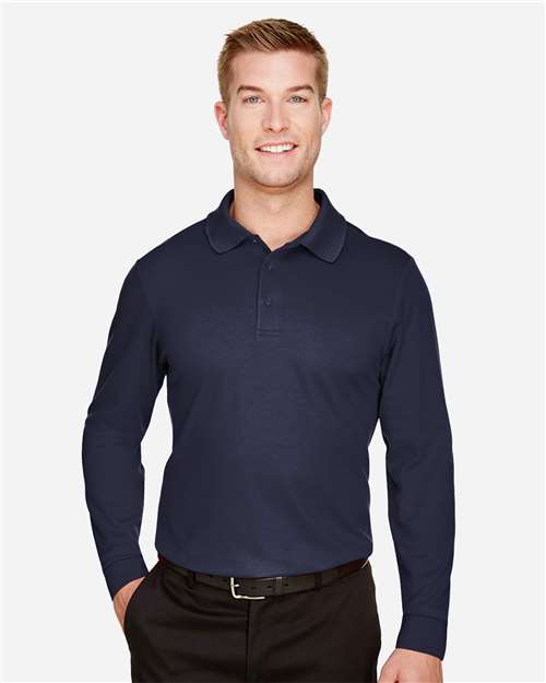 Devon & Jones DG20LT CrownLux Performance Men's Tall Plaited Long Sleeve Polo #color_NAVY