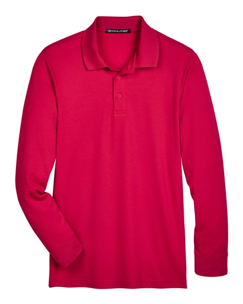Devon & Jones DG20LT CrownLux Performance Men's Tall Plaited Long Sleeve Polo #color_RED