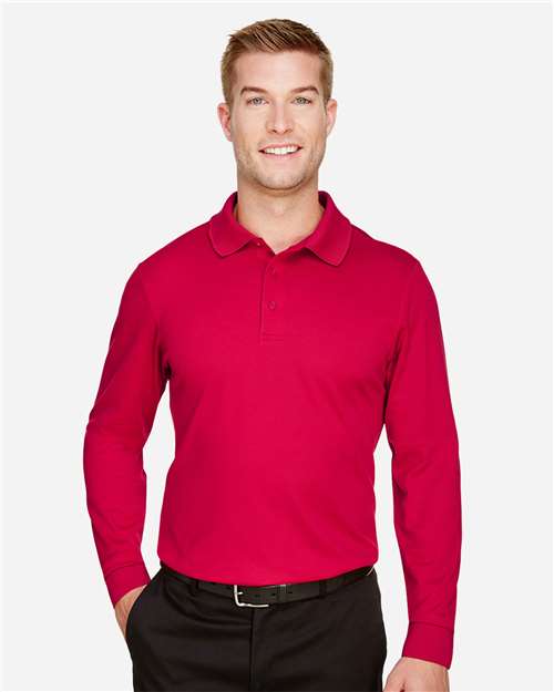 Devon & Jones DG20LT CrownLux Performance Men's Tall Plaited Long Sleeve Polo #color_RED